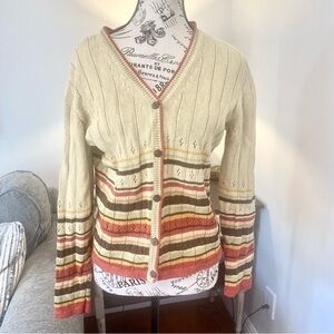 Dana b and Karen Multicoloured Striped Linen Blend Button Down Cardigan Preppy
